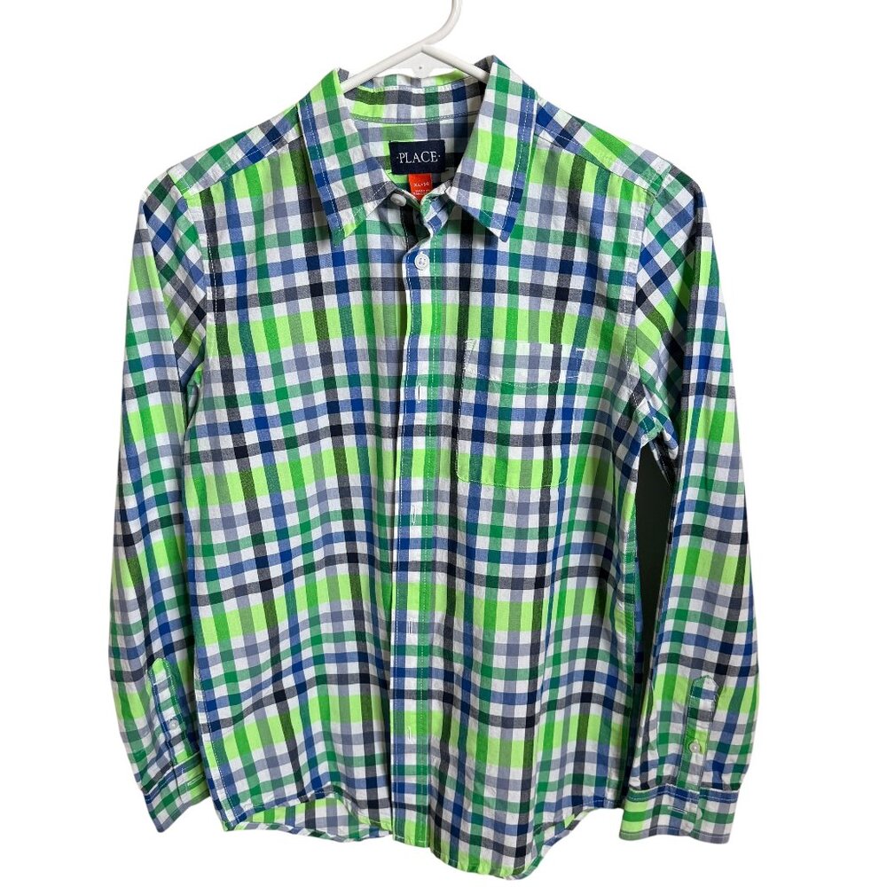 The Children's Place boys XL 14 multicolored check collared button down shirt